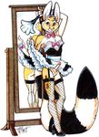  bottomless chester_ringtail_magreer crossdressing feather_duster fishnet fur girly havoc_inc. high_heels looking_at_viewer maid_uniform male mirror penis ringtail skirt solo terrie_smith 