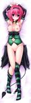  absurdres armpits black_legwear black_panties bow bow_panties breasts dakimakura demon_tail detached_sleeves full_body green_legwear highres huge_filesize legs medium_breasts momo_velia_deviluke navel navel_cutout nipples no_bra panties panties_around_one_leg pink_hair purple_eyes pussy skirt skirt_removed solo striped striped_legwear syroh tail thigh_gap thighhighs thighhighs_pull to_love-ru two_side_up uncensored underwear 