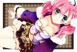 amiko_(frostedchocolate) atelier_(series) atelier_escha_&amp;_logy blush bracelet braid breasts cleavage collarbone escha_malier french_braid from_above green_eyes hat jewelry looking_up medium_breasts pink_hair short_hair sitting skirt solo thighhighs twintails white_legwear zettai_ryouiki 