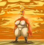  anthrofied avian big_breasts big_thighs breasts chubby female ho-oh nintendo nipples non-mammal_breasts nude ole outside pok&#233;mon pok&eacute;mon red_eyes solo standing sunset talons video_games warm_colors 
