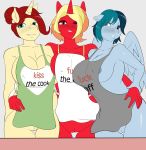  anthro apron areola big_breasts breasts cleavage clothed clothing delta_vee equine fan_character female group horn mammal mature_female my_little_pony nipple_bulge one_eye_closed pegasus pussy skyearts unicorn wings wink 