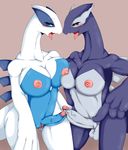  ??? anthro anthrofied balls big_breasts blue_eyes blush breasts dickgirl dickgirl_on_herm duo erect_nipples erection eyelashes frottage herm humanoid_penis intersex legendary_pok&#233;mon legendary_pok&eacute;mon long_penis looking_at_viewer lugia nintendo nipples open_mouth penis plain_background pok&#233;mon pok&#233;morph pok&eacute;mon purple_body pussy red_eyes san_ruishin shadow_lugia standing tongue tongue_out vein video_games white_body 