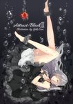  apple bad_id bad_pixiv_id barefoot black_dress bloomers bow bubble closed_eyes dress food frilled_dress frills fruit hair_bow hands_on_own_chest long_hair marotti original silver_hair sinking sleeveless sleeveless_dress solo underwater underwear upside-down very_long_hair wrist_cuffs 