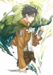  ascot badge black_hair dagger emblem jacket kagalin levi_(shingeki_no_kyojin) male_focus paradis_military_uniform profile shingeki_no_kyojin solo survey_corps_(emblem) weapon 