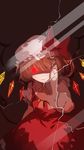  against_fourth_wall against_glass blonde_hair bow crack crazy_smile dress flandre_scarlet flower fourth_wall glowing glowing_eyes hair_over_one_eye hat hat_bow highres mob_cap phone_wallpaper pointing pointing_at_viewer puffy_sleeves red_dress red_eyes shirt short_hair shuzi side_ponytail solo touhou wings 