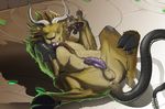  bad_dragon balls braid chimera feral hooves horn hybrid knot licking lying male mane narse on_back one_eye_closed penis presenting puffy_anus scales scalie spreading tongue tongue_out wink 