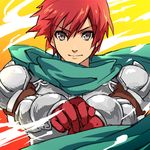  adol_christin armor dark.h grey_eyes looking_at_viewer lowres red_hair scarf upper_body ys 