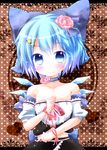  alternate_costume arm_ribbon bare_shoulders blue_eyes blue_hair blush bow choker cirno flower hair_bow hair_flower hair_ornament hairclip heart letterboxed looking_at_viewer midriff revision ribbon ribbon_choker shirt short_sleeves skirt skirt_set smile solo touhou wings wrist_ribbon yuya_(minus-k) 