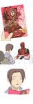  2boys backpack bag book booth casual comiket deadpool dual_persona genderswap genderswap_(mtf) gun highres marvel multiple_boys peter_parker red_hair shishio skirt weapon 