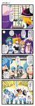  6+girls alice_margatroid apron arms_up backpack bag black_dress blonde_hair blue_dress blue_hair capelet closed_eyes coat comic crescent dei_shirou dress grey_eyes grin hair_bobbles hair_ornament hair_ribbon hairband hat hat_ribbon highres kappa_mob kawashiro_nitori kirisame_marisa long_hair multiple_girls open_mouth patchouli_knowledge pocket ponytail purple_eyes purple_hair revision ribbon short_hair side_ponytail smile striped striped_dress touhou translation_request two_side_up waist_apron witch_hat |_| 