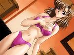  1girl artist_request bare_arms bare_shoulders blush bra brown_eyes brown_hair copyright_request dutch_angle embarrassed female game_cg hand_on_own_chest legs lingerie midriff narrow_hips navel panties short_hair solo standing thigh_gap underwear underwear_only 