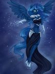  anthro anthrofied armor blue_eyes blue_hair blue_theme breasts cleavage clothed clothing cool_colors equine female friendship_is_magic gloves hair horn horse looking_at_viewer mammal misukitty my_little_pony navel pony princess_luna_(mlp) sparkles standing stars winged_unicorn wings 
