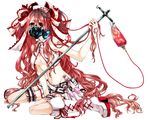  boots cleavage conomi-c5 karune_ca long_hair mask navel nurse open_shirt red_eyes red_hair ribbons stockings vocaloid 