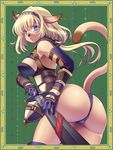 animal_ears armor armpits ass blonde_hair blue_eyes breasts cameltoe cat_ears cat_tail final_fantasy final_fantasy_xi frame gloves hairband katy_(artist) large_breasts mithra ponytail solo sword tail weapon 