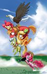  apple_bloom_(mlp) applejack_(mlp) avian big_macintosh_(mlp) bird blonde_hair blue_eyes bow camera cowboy_hat cutie_mark eagle equine female feral flying friendship_is_magic granny_smith_(mlp) group hair hat horse john_joseco male mammal my_little_pony pink_hair pinkie_pie_(mlp) pony red_hair signature white_hair 