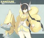  bad_id bad_pixiv_id black_hair blue_background blue_eyes breasts character_name cleavage fur_coat gen_3_pokemon headphones highres holding holding_poke_ball kamitsure_(pokemon) manectric navel poke_ball pokemon pokemon_(creature) pokemon_(game) pokemon_bw2 red_eyes revision sidelocks simple_background small_breasts smile souji 