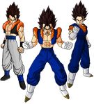  abs black_eyes boots brown_hair dragon_ball dragon_ball_z earrings fusion gloves gogeta gogetto highres jewelry male_focus multiple_boys muscle open_mouth smile spiked_hair time_paradox vegetto 