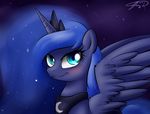  blue_eyes blue_fur blue_hair crown equine female feral friendship_is_magic fur hair horn horse long_hair looking_at_viewer mammal my_little_pony night outside pony princess_luna_(mlp) signature smile solo stars winged_unicorn wings zoul-okamitzu 