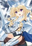  armor ayanokouji_mirei blonde_hair girlfriend_(kari) long_hair nokia_(harusion) purple_eyes solo 