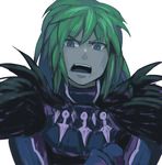  armor blue_eyes green_hair ildon iwaya male_focus open_mouth saga saga_frontier solo white_background 