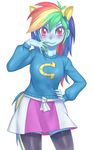  blush clothing equestria_girls female friendship_is_magic hair happy hoihoi human humanized looking_at_viewer mammal multi-colored_hair my_little_pony plain_background pose purple_eyes rainbow_dash_(eg) rainbow_dash_(mlp) rainbow_hair skirt solo white_background 