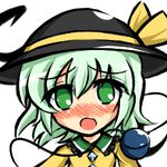  banned_artist blush green_eyes green_hair hat kisaragi_zwei komeiji_koishi looking_at_viewer lowres open_mouth short_hair simple_background solo touhou upper_body white_background 