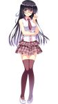  black_legwear breasts casual full_body glasses half_updo highres kamishiro_touko knees_together_feet_apart koiken_otome long_hair medium_breasts necktie plaid plaid_skirt purple_eyes purple_hair skirt tateha_(marvelous_grace) thighhighs transparent_background zettai_ryouiki 