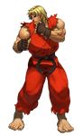  animated animated_png arnold_tsang barefoot blonde_hair dougi fighting_stance fingerless_gloves full_body gloves ken_masters male_focus muscle official_style sleeveless solo street_fighter street_fighter_iii_(series) toes transparent_background 
