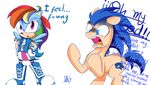  blue_hair clothing crossover cutie_mark daughter-of-fantasy dialog english_text equine female friendship_is_magic gloves hair hedgehog horse male mammal mortified multi-colored_hair my_little_pony ponification pony purple_eyes rainbow_dash_(mlp) scared sega sonic_(series) sonic_the_hedgehog text 