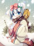  blue_eyes bow canine cute eating female fox kemono mammal retaru rodent shirokoma snow solo squirrel winter young 