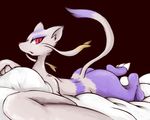  ambiguous_gender big_butt butt claws fur looking_at_viewer lying mienshao nintendo open_mouth pink_eyes plain_background pok&#233;mon pok&eacute;mon purple_fur raised_tail red_nose solo ushioppoi video_games white_fur 