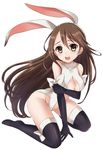  agnes_oblige animal_ears bad_id bad_pixiv_id blush bravely_default:_flying_fairy bravely_default_(series) brown_eyes brown_hair bunny_ears bunny_girl covering covering_breasts elbow_gloves gloves harimoji kneeling long_hair looking_at_viewer open_mouth ribbon solo thighhighs very_long_hair 