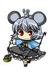  animal_ears basket capelet chibi dowsing_rod full_body grey_hair jewelry mouse mouse_ears mouse_tail nazrin pendant red_eyes socha solo tail touhou transparent_background 