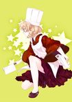  apron bad_id bad_pixiv_id blonde_hair chef_hat cleaver drill_hair dual_wielding hat holding namori original solo star toque_blanche 