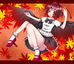  bad_id bad_pixiv_id black_hair black_wings geta hat leaf looking_at_viewer nail_polish open_mouth pink_nails red_eyes shameimaru_aya shiguri short_hair solo tengu-geta tokin_hat touhou wings 