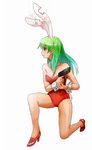  animal_ears bad_id bad_pixiv_id bare_legs blue_eyes breasts bunny_ears bunnysuit cleavage green_eyes gun long_hair medium_breasts nyama original solo weapon 