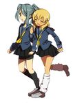  bad_id bad_pixiv_id bike_shorts blonde_hair crossdressing fukayama hair_over_one_eye inazuma_eleven inazuma_eleven_(series) kazemaru_ichirouta long_hair miyasaka_ryou multiple_boys otoko_no_ko ponytail running school_uniform 