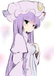  blush coo crescent hand_on_own_chest hat long_hair patchouli_knowledge purple_hair solo touhou 