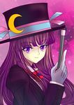  formal gloves hat highres magician patchouli_knowledge purple_eyes purple_hair rsk smile solo suit top_hat touhou wand 