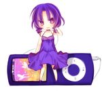  apple_inc. aruya_(flosrota) bad_id bad_pixiv_id digital_media_player dress ipod minigirl murasaki-nanoko original product_girl purple_eyes purple_hair solo 