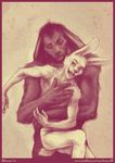  dark_fur duo embrace fur gay kamui kamui_(artist) lagomorph long_ears male mammal nude rabbit size_difference white_fur 
