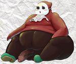  4_fingers anthro balls blush chubby clothed clothing erection footwear ghost gourmet_guy half-dressed headgear male mario_bros mask moobs navel nintendo overweight paper_mario pdxyz penis plain_background shadow shoes sitting solo spirit vein video_games white_background 