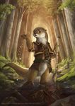  &lt;3 armor clothed clothing forest front fur male mammal mustelid nature necklace otter outside rain sad silverfox5213 solo standing stream sword tree water weapon 