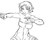  bare_shoulders blush breasts cleavage fighting_stance final_fantasy final_fantasy_tactics frown greyscale large_breasts monk monk_(fft) monochrome open_mouth short_hair simple_background sketch solo tsukudani_(coke-buta) unitard white_background 