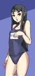  black_hair character_request eyebrows goggles goggles_on_head long_hair one-piece_swimsuit red_eyes red_seiryu solo swimsuit thick_eyebrows 