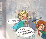  anna_(frozen) bare_shoulders blonde_hair blue_eyes blush chinese closed_eyes crying elsa_(frozen) embarrassed frozen_(disney) green_eyes hans_(frozen) happy highres kristoff_(frozen) multiple_girls olaf_(frozen) one_eye_closed poster_(object) red_hair siblings sisters smile sven_(frozen) tears translated yuchi_(salmon-1000) 