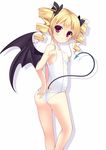  ass ass_cutout bat_wings bekotarou blonde_hair demon_girl demon_tail demon_wings drill_hair heart_cutout highres long_hair looking_back one-piece_swimsuit original red_eyes school_swimsuit smile solo swimsuit tail twin_drills twintails white_school_swimsuit white_swimsuit wings 
