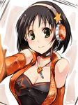  artist_name bad_id bad_pixiv_id bare_shoulders black_hair blush breasts cleavage collarbone elbow_gloves glint gloves green_eyes harada_miyo headset highres idolmaster idolmaster_cinderella_girls jewelry key looking_at_viewer medium_breasts necklace orange_gloves paopao short_hair smile solo star taut_clothes 