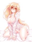  bad_id bad_pixiv_id barefoot blonde_hair breasts cleavage collarbone covered_nipples full_body large_breasts long_hair looking_at_viewer naked_shirt red_eyes revision sakura-sou_no_pet_na_kanojo see-through shiina_mashiro shirt simple_background sitting solo suzuneko_(yume_no_kyoukai) very_long_hair white_background white_shirt 