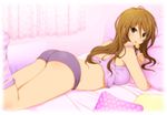  ass bed boyshorts brown_eyes brown_hair candy crop_top crop_top_overhang extra food k-on! licking lollipop long_hair looking_at_viewer looking_back lying midriff off_shoulder on_stomach pantylines pillow revision shian_(my_lonly_life.) short_shorts shorts socks solo strap_slip tachibana_himeko tongue 